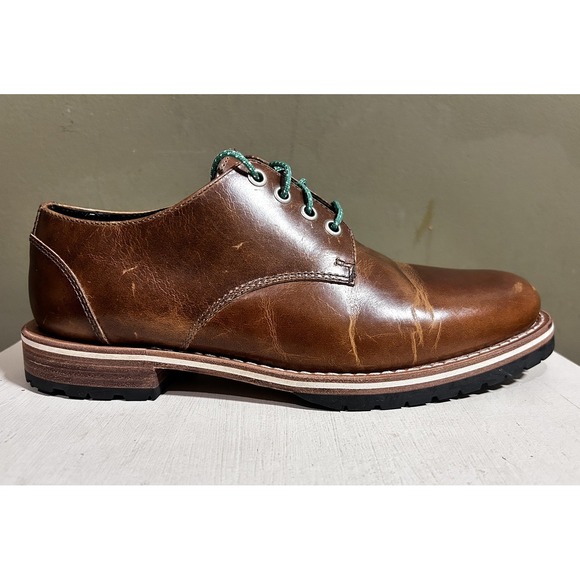 Helm The Nils Brown Leather Lace Up Lug Sole Mens Shoes Sz 7EE M38418 Wide main image 9